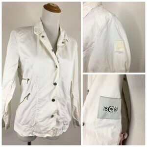 CERRUTI 1881 White Multiple Zip Pockets Logo Hardware Snap Button Jacket